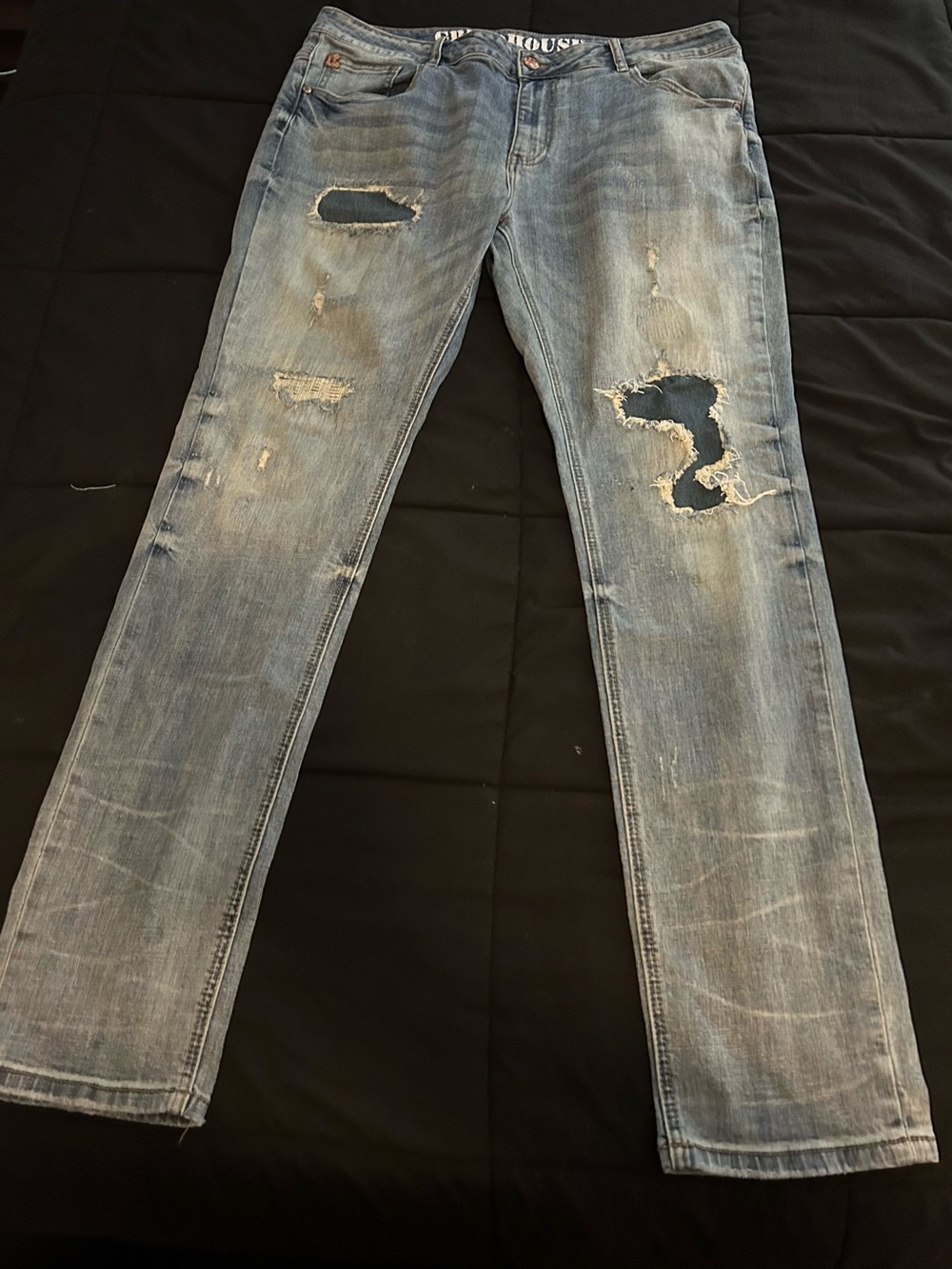 Slim Straight Distressed Light Blue Men’s Jeans